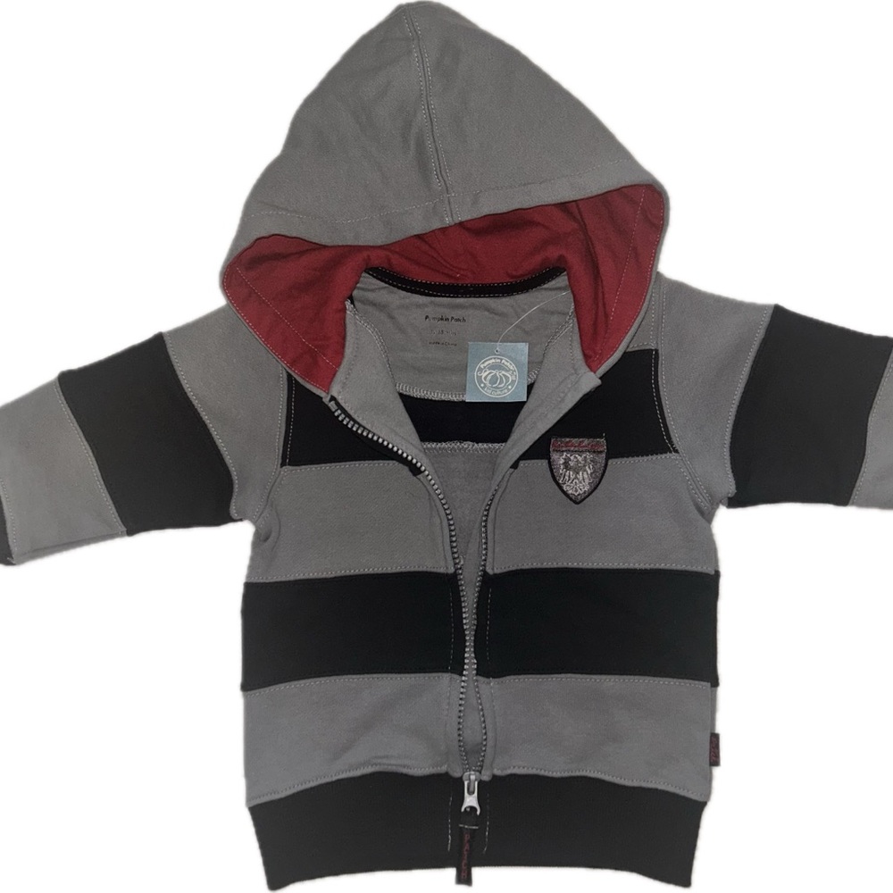 Super cute Pumpkin Patch Baby Hoodie 12–18 Months Gray Black Stripe NWT!